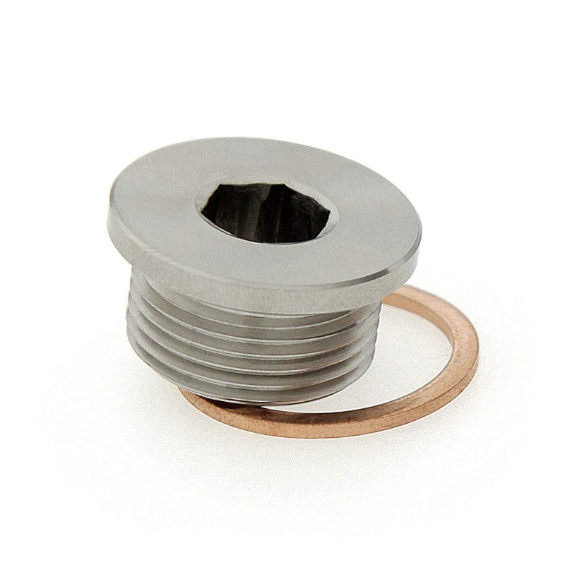 AdaptorMount M22 x 1.5 Stainless Steel 316 Slim Round Head Allen Key Slotted Plug with Copper Washer - Image 1